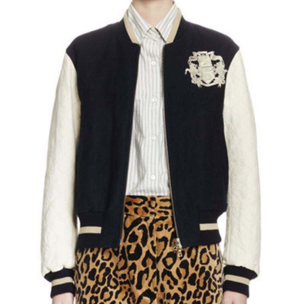 Women's Dries Van Noten Navy Vascot Embroidered Varsity Jacket Size M